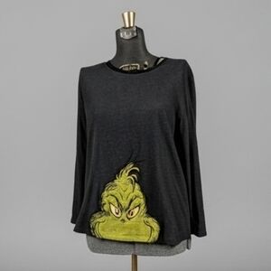 GYH3S Heathered Black Long-Sleeve Tee with Green Grinch Embroidery Size XL